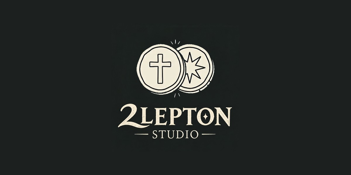 2LEPTON STUDIO 로고. 십자가와 별이 새겨진 동전 두 개 아래에 2LEPTON, 그 아래에 STUDIO라고 쓰여 있다.